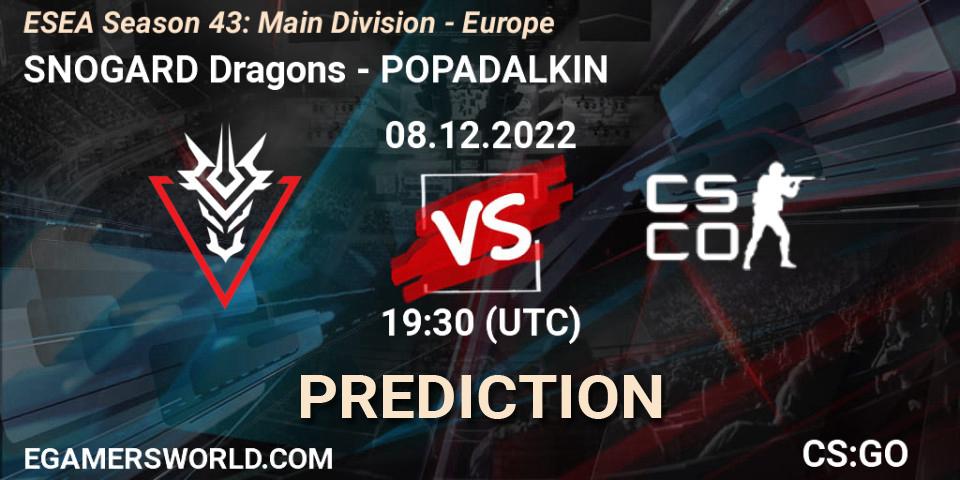 SNOGARD Dragons vs POPADALKIN: Match Prediction. 08.12.22, CS2 (CS:GO), ESEA Season 43: Main Division - Europe