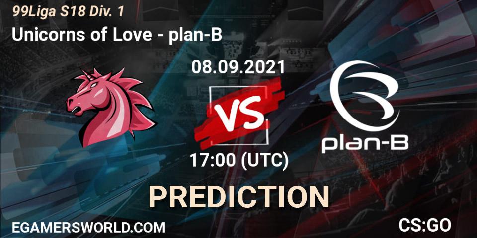 Unicorns of Love vs plan-B: Match Prediction. 20.10.21, CS2 (CS:GO), 99Liga S18 Div. 1