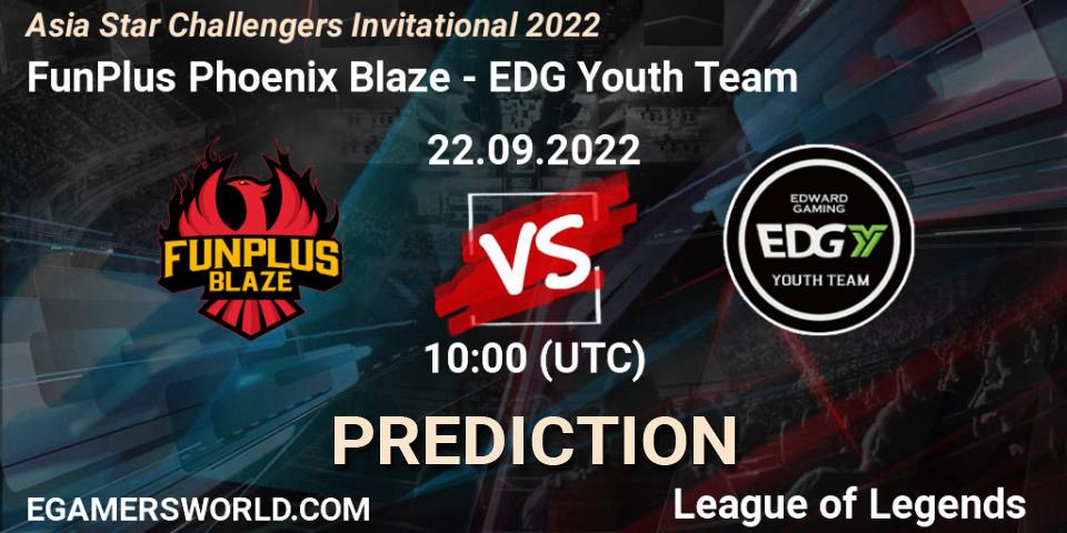 FunPlus Phoenix Blaze vs EDward Gaming Youth Team: Match Prediction. 22.09.2022 at 10:00, LoL, Asia Star Challengers Invitational 2022