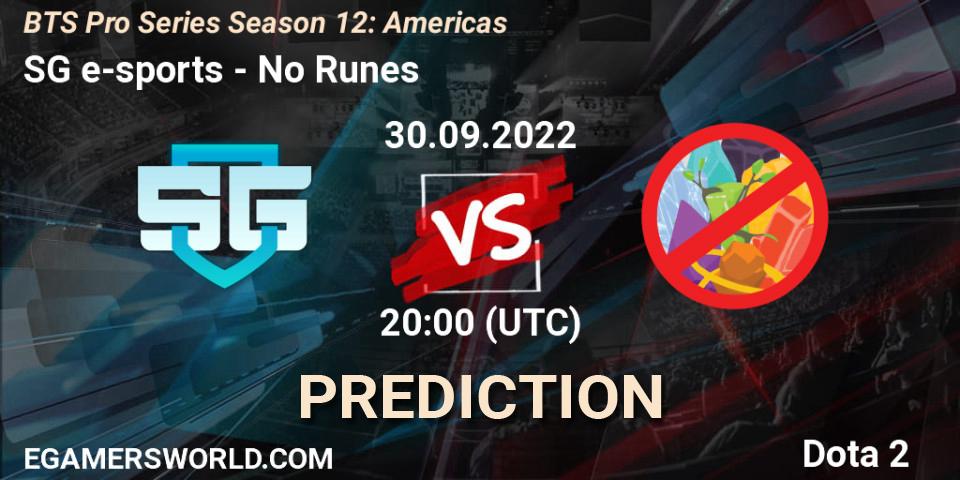 SG e-sports vs No Runes: Match Prediction. 30.09.22, Dota 2, BTS Pro Series Season 12: Americas