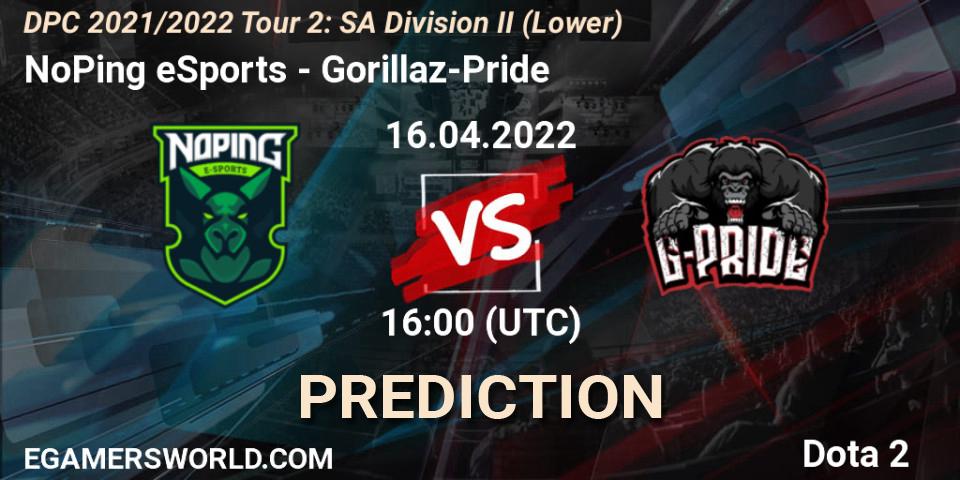 NoPing eSports vs Gorillaz-Pride: Match Prediction. 16.04.2022 at 16:04, Dota 2, DPC 2021/2022 Tour 2: SA Division II (Lower)