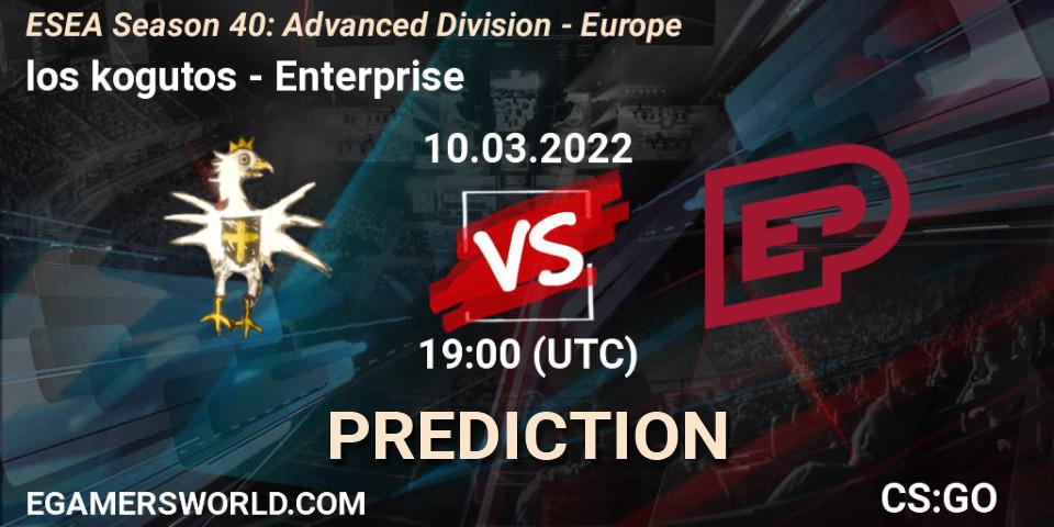 los kogutos vs Enterprise: Match Prediction. 10.03.2022 at 19:00, Counter-Strike (CS2), ESEA Season 40: Advanced Division - Europe