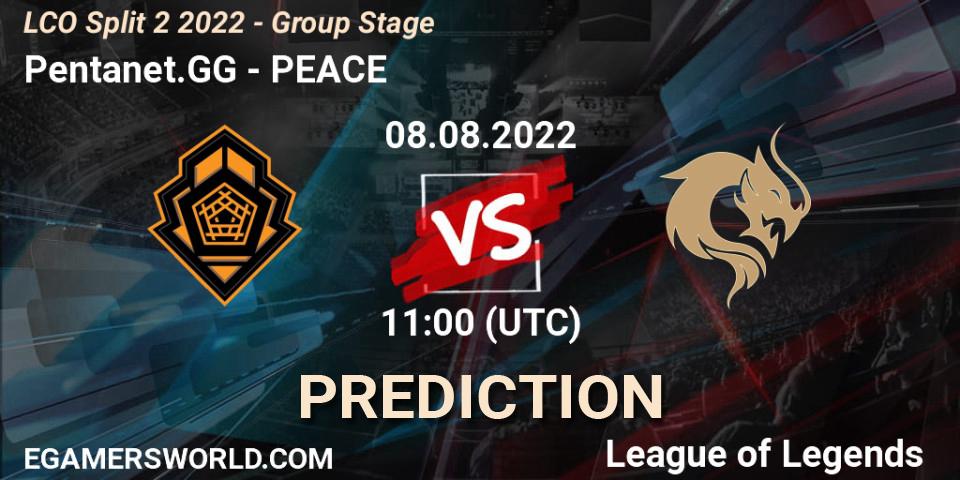Pentanet.GG vs PEACE: Match Prediction. 08.08.2022 at 11:30, LoL, LCO Split 2 2022 - Group Stage