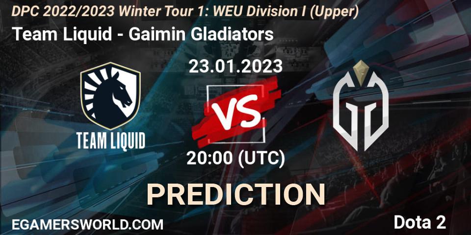 Team Liquid vs Gaimin Gladiators: Match Prediction. 23.01.2023 at 20:01, Dota 2, DPC 2022/2023 Winter Tour 1: WEU Division I (Upper)