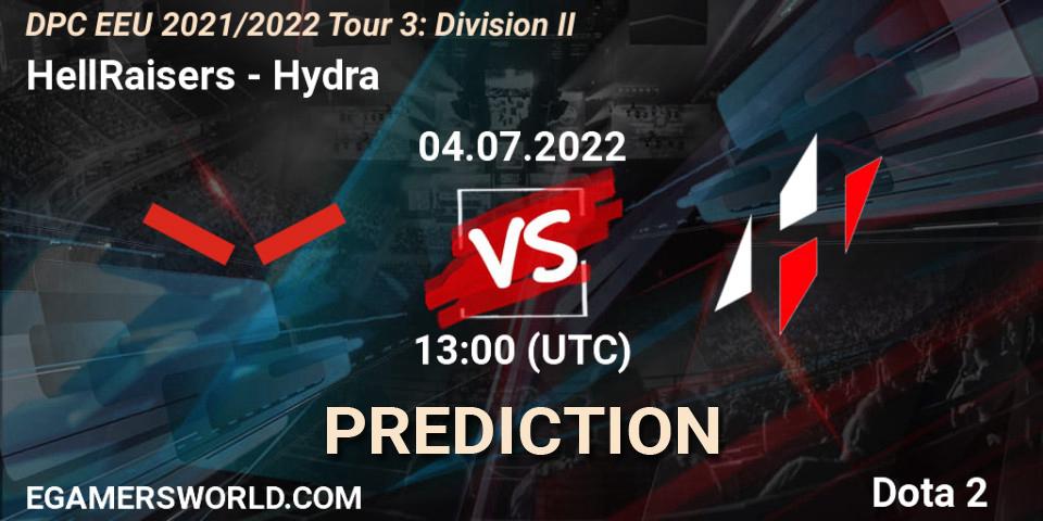 HellRaisers vs Hydra: Match Prediction. 04.07.2022 at 13:00, Dota 2, DPC EEU 2021/2022 Tour 3: Division II