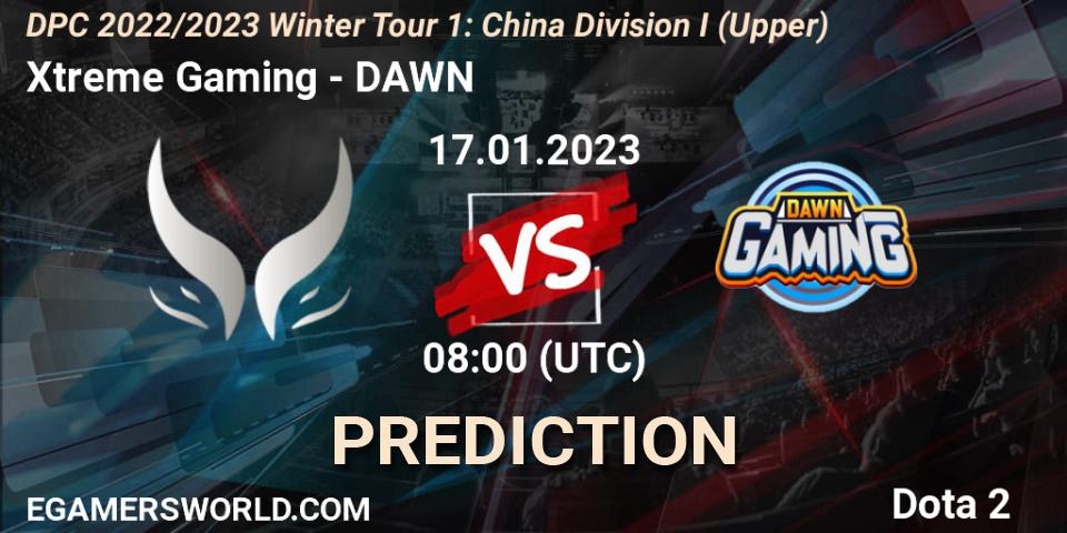 Xtreme Gaming vs DAWN: Match Prediction. 17.01.2023 at 08:01, Dota 2, DPC 2022/2023 Winter Tour 1: CN Division I (Upper)