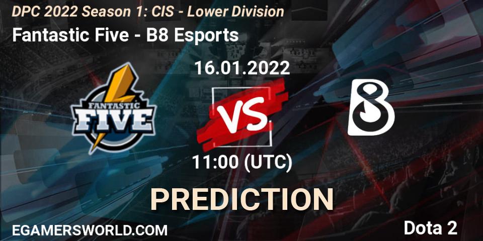 Fantastic Five vs B8 Esports: Match Prediction. 16.01.2022 at 11:01, Dota 2, DPC 2022 Season 1: CIS - Lower Division