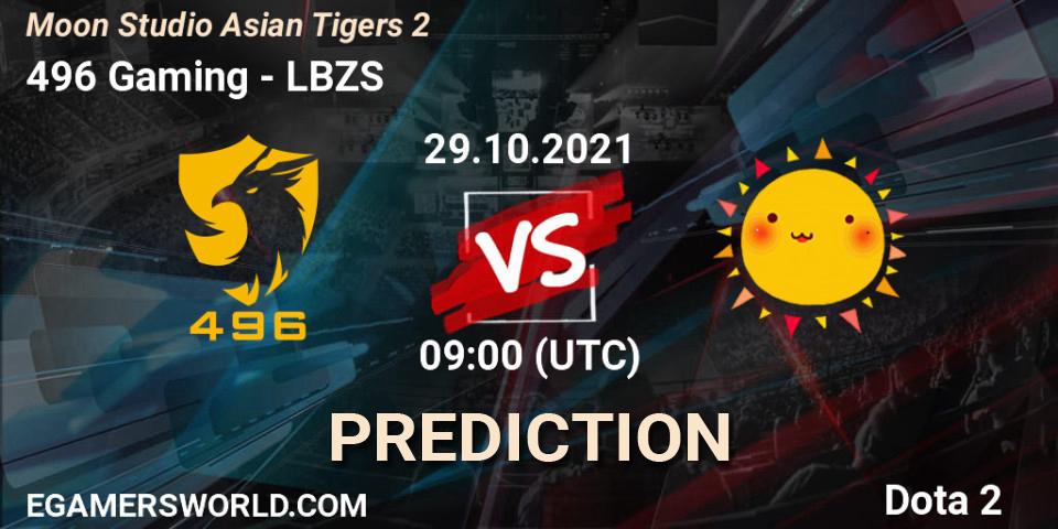 496 Gaming vs LBZS: Match Prediction. 29.10.2021 at 09:36, Dota 2, Moon Studio Asian Tigers 2