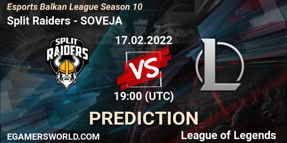 Split Raiders vs SOVEJA: Match Prediction. 17.02.2022 at 19:00, LoL, Esports Balkan League Season 10