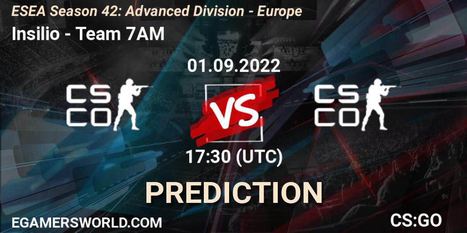 Insilio vs Team 7AM: Match Prediction. 01.09.2022 at 17:30, Counter-Strike (CS2), ESEA Season 42: Advanced Division - Europe