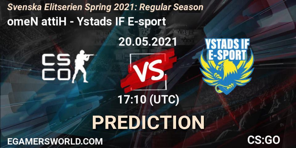omeN attiH vs Ystads IF E-sport: Match Prediction. 20.05.2021 at 17:10, Counter-Strike (CS2), Svenska Elitserien Spring 2021: Regular Season