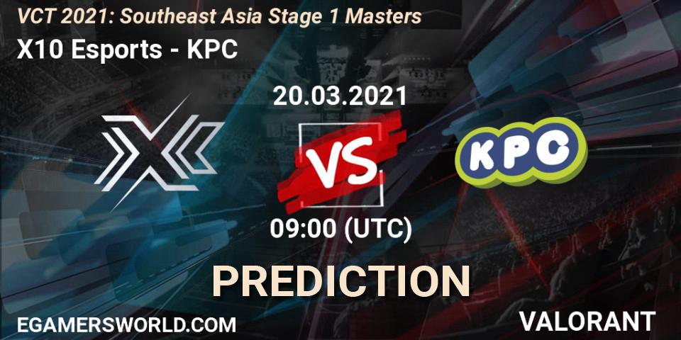 X10 Esports vs KPC: Match Prediction. 20.03.2021 at 09:00, VALORANT, VCT 2021: Southeast Asia Stage 1 Masters