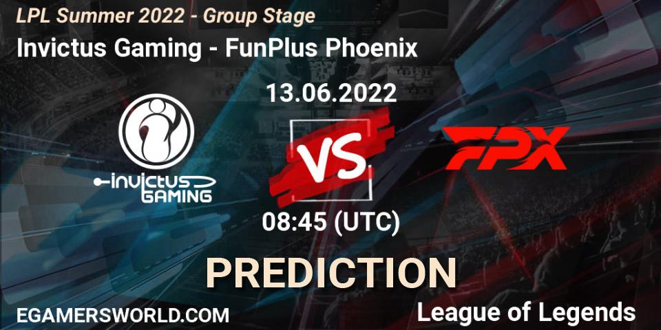 Invictus Gaming vs FunPlus Phoenix: Match Prediction. 13.06.22, LoL, LPL Summer 2022 - Group Stage