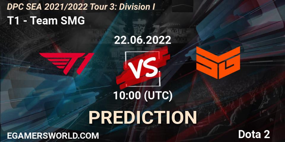 T1 vs Team SMG: Match Prediction. 22.06.2022 at 10:49, Dota 2, DPC SEA 2021/2022 Tour 3: Division I