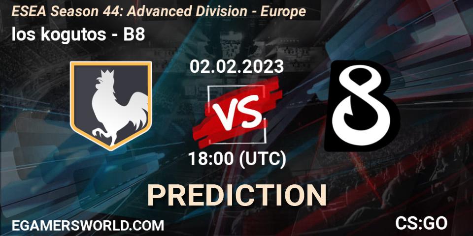 los kogutos vs B8: Match Prediction. 02.02.23, CS2 (CS:GO), ESEA Season 44: Advanced Division - Europe