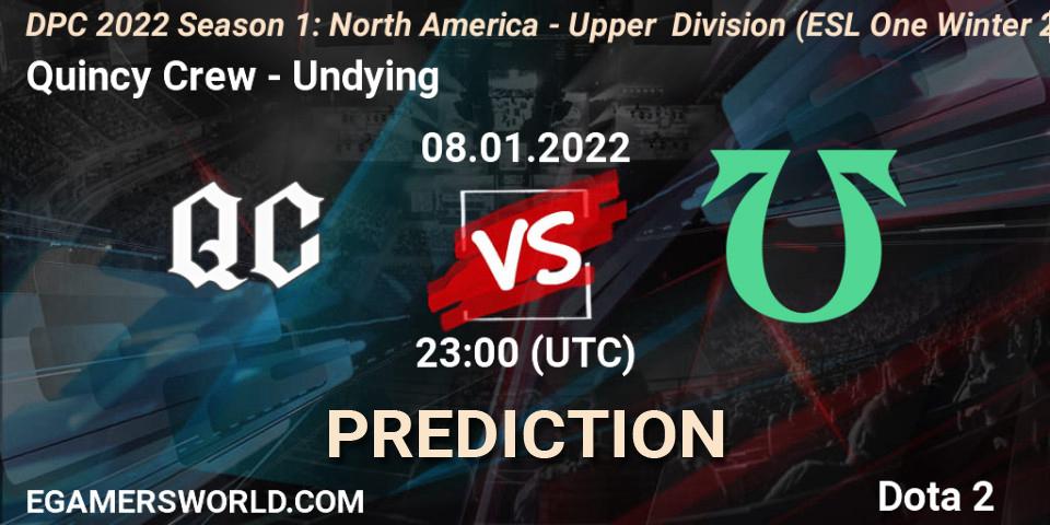 Quincy Crew vs Undying: Match Prediction. 08.01.22, Dota 2, DPC 2022 Season 1: North America - Upper Division (ESL One Winter 2021)