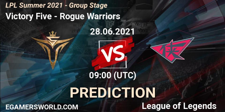 Victory Five vs Rogue Warriors: Match Prediction. 28.06.21, LoL, LPL Summer 2021 - Group Stage