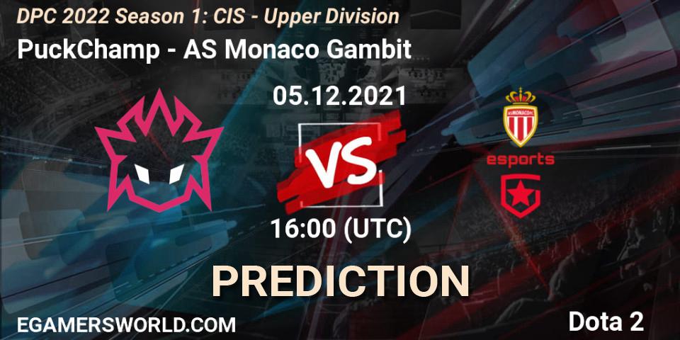 PuckChamp vs AS Monaco Gambit: Match Prediction. 05.12.2021 at 14:00, Dota 2, DPC 2022 Season 1: CIS - Upper Division