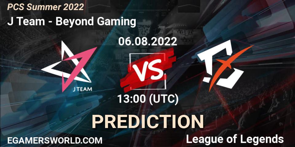 J Team vs Beyond Gaming: Match Prediction. 06.08.2022 at 13:00, LoL, PCS Summer 2022