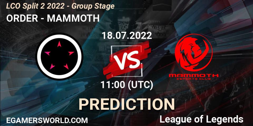 ORDER vs MAMMOTH: Match Prediction. 18.07.22, LoL, LCO Split 2 2022 - Group Stage