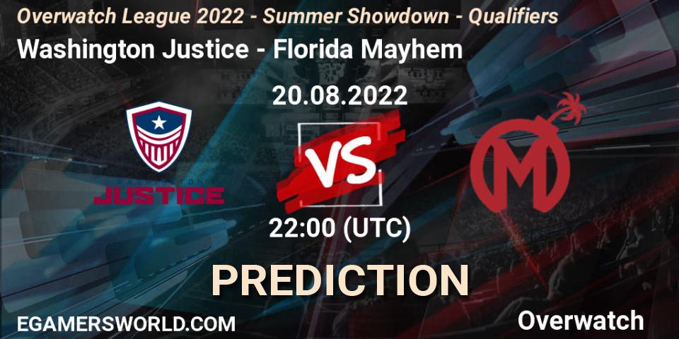 Washington Justice vs Florida Mayhem: Match Prediction. 20.08.2022 at 22:15, Overwatch, Overwatch League 2022 - Summer Showdown - Qualifiers