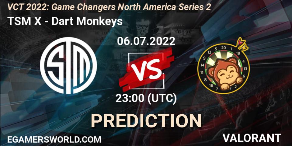 TSM X vs Dart Monkeys: Match Prediction. 06.07.2022 at 22:30, VALORANT, VCT 2022: Game Changers North America Series 2
