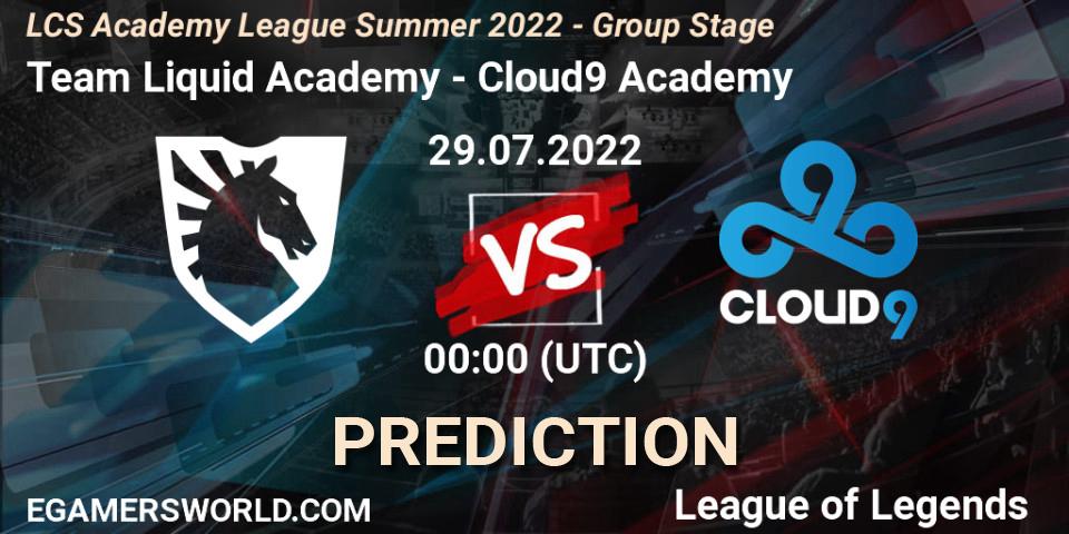 Team Liquid Academy vs Cloud9 Academy: Match Prediction. 29.07.2022 at 00:00, LoL, LCS Academy League Summer 2022 - Group Stage