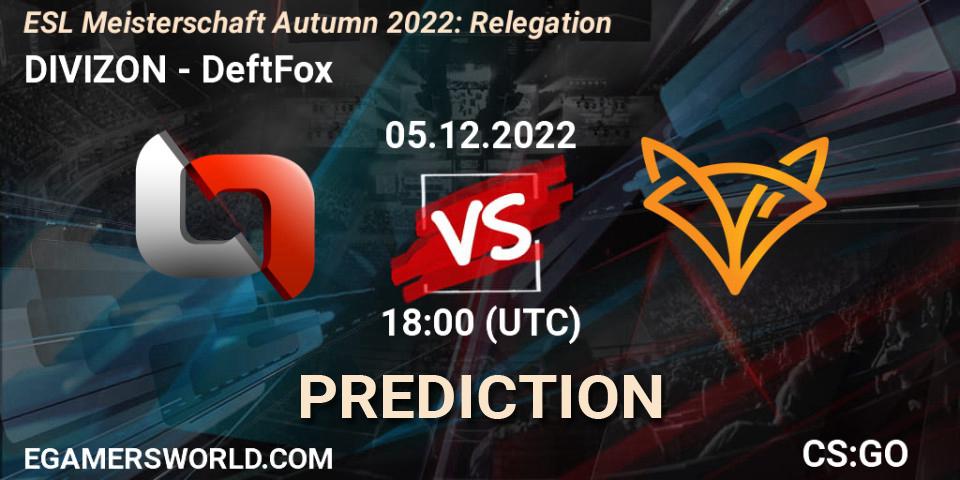 DIVIZON vs DeftFox: Match Prediction. 05.12.2022 at 18:00, Counter-Strike (CS2), ESL Meisterschaft Autumn 2022: Relegation