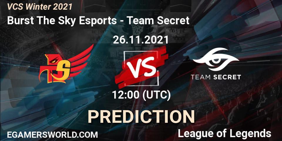 Burst The Sky Esports vs Team Secret: Match Prediction. 26.11.2021 at 12:00, LoL, VCS Winter 2021