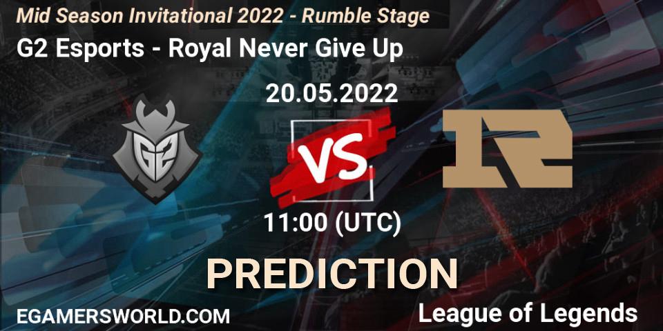 G2 Esports vs Royal Never Give Up: Match Prediction. 20.05.2022 at 11:20, LoL, Mid Season Invitational 2022 - Rumble Stage