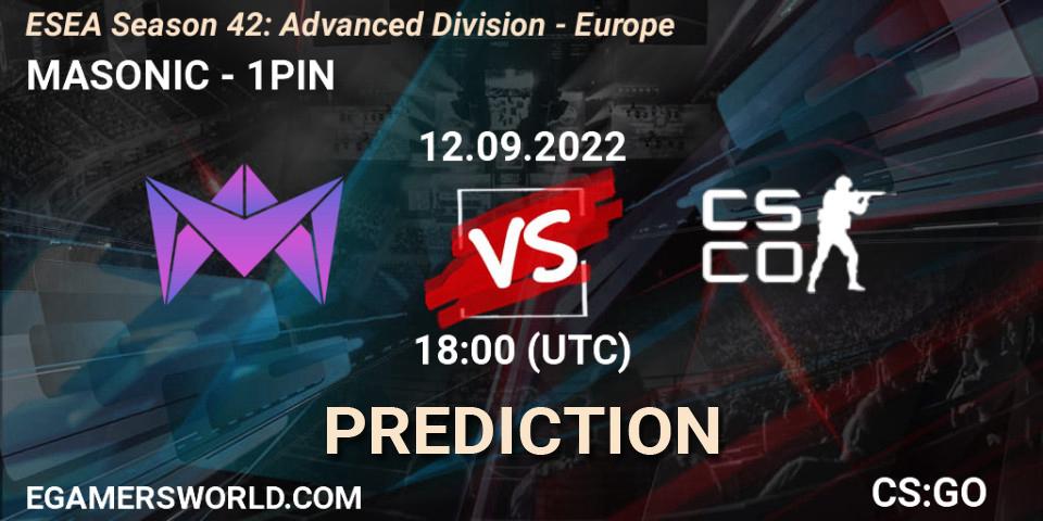 MASONIC vs 1PIN: Match Prediction. 12.09.2022 at 18:00, Counter-Strike (CS2), ESEA Season 42: Advanced Division - Europe