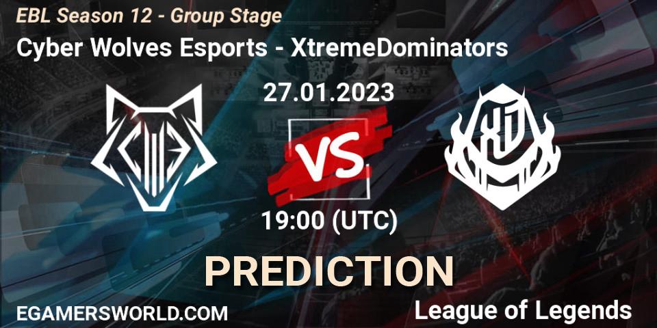 Cyber Wolves Esports vs XtremeDominators: Match Prediction. 27.01.2023 at 19:00, LoL, EBL Season 12 - Group Stage