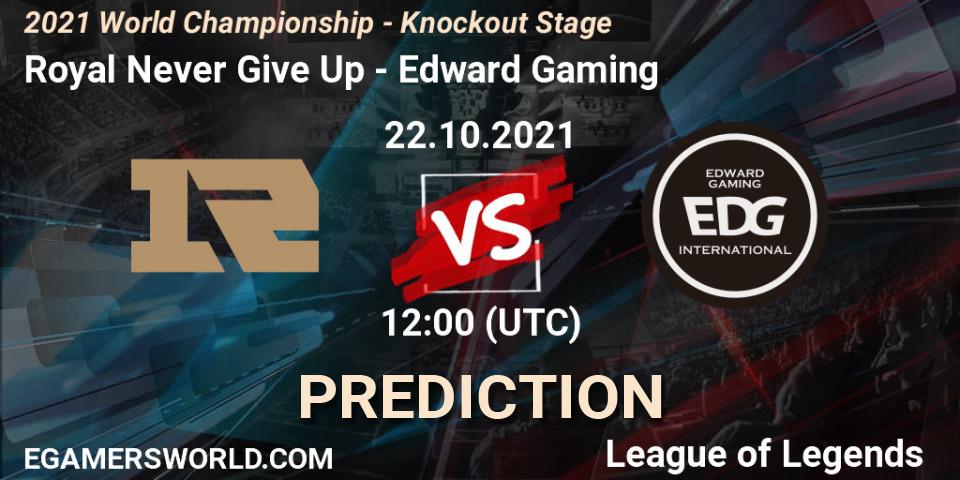 Royal Never Give Up vs Edward Gaming: Match Prediction. 23.10.2021 at 12:00, LoL, 2021 World Championship - Knockout Stage