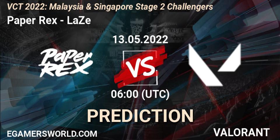 Paper Rex vs LaZe: Match Prediction. 13.05.2022 at 06:00, VALORANT, VCT 2022: Malaysia & Singapore Stage 2 Challengers