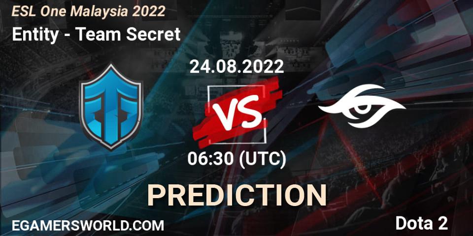 Entity vs Team Secret: Match Prediction. 24.08.22, Dota 2, ESL One Malaysia 2022