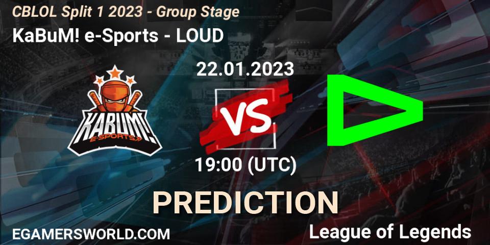 KaBuM! e-Sports vs LOUD: Match Prediction. 22.01.2023 at 19:15, LoL, CBLOL Split 1 2023 - Group Stage