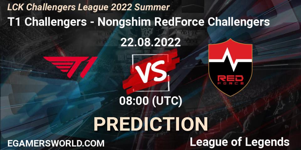 T1 Challengers vs Nongshim RedForce Challengers: Match Prediction. 22.08.2022 at 08:00, LoL, LCK Challengers League 2022 Summer
