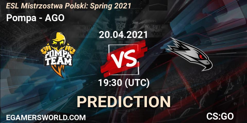 Pompa vs AGO: Match Prediction. 04.05.2021 at 19:30, Counter-Strike (CS2), ESL Mistrzostwa Polski: Spring 2021