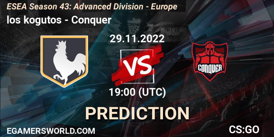 los kogutos vs Conquer: Match Prediction. 29.11.22, CS2 (CS:GO), ESEA Season 43: Advanced Division - Europe