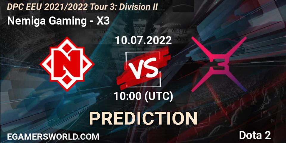 Nemiga Gaming vs X3: Match Prediction. 10.07.2022 at 10:00, Dota 2, DPC EEU 2021/2022 Tour 3: Division II