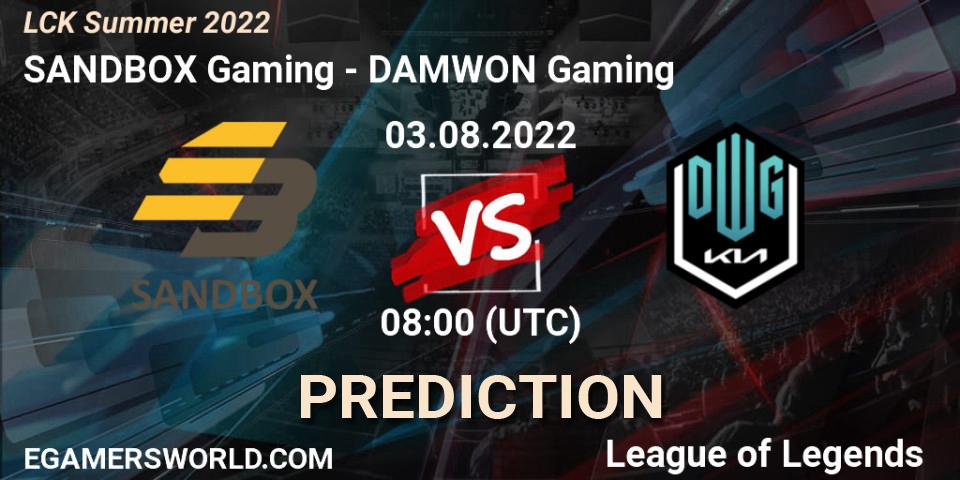 SANDBOX Gaming vs DAMWON Gaming: Match Prediction. 03.08.2022 at 08:00, LoL, LCK Summer 2022