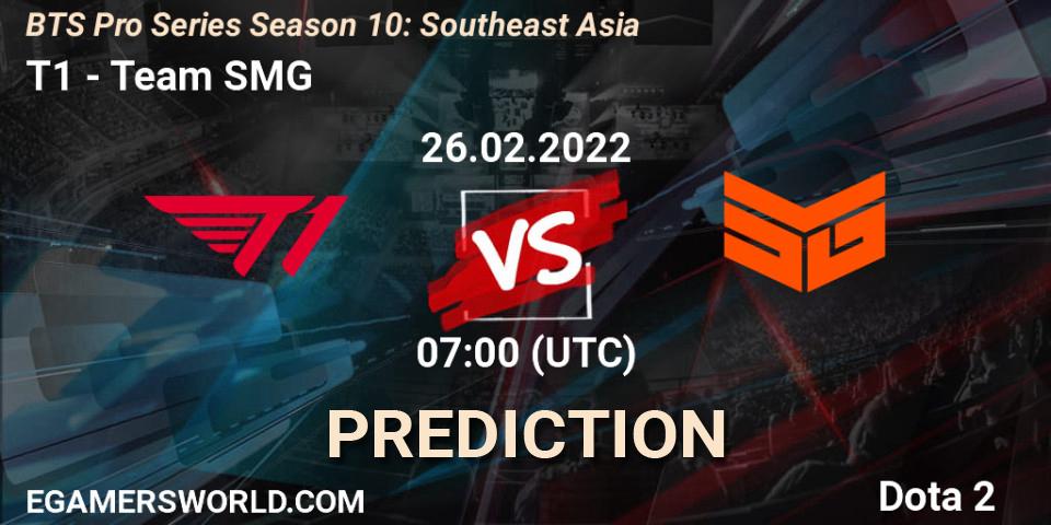 T1 vs Team SMG: Match Prediction. 26.02.2022 at 07:00, Dota 2, BTS Pro Series Season 10: Southeast Asia