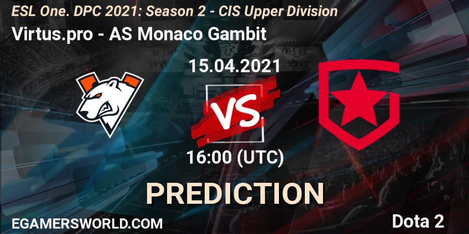 Virtus.pro vs AS Monaco Gambit: Match Prediction. 15.04.21, Dota 2, ESL One. DPC 2021: Season 2 - CIS Upper Division