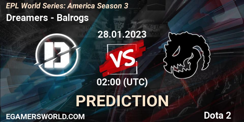 Dreamers vs Balrogs: Match Prediction. 28.01.2023 at 02:28, Dota 2, EPL World Series: America Season 3