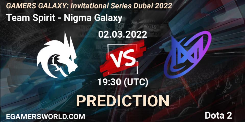 Team Spirit vs Nigma Galaxy: Match Prediction. 02.03.2022 at 17:03, Dota 2, GAMERS GALAXY: Invitational Series Dubai 2022