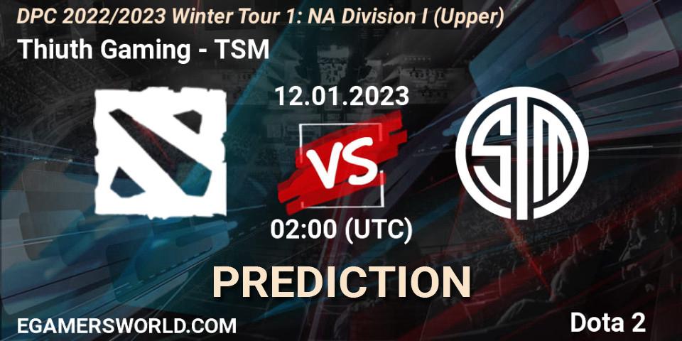 Thiuth Gaming vs TSM: Match Prediction. 12.01.2023 at 02:06, Dota 2, DPC 2022/2023 Winter Tour 1: NA Division I (Upper)