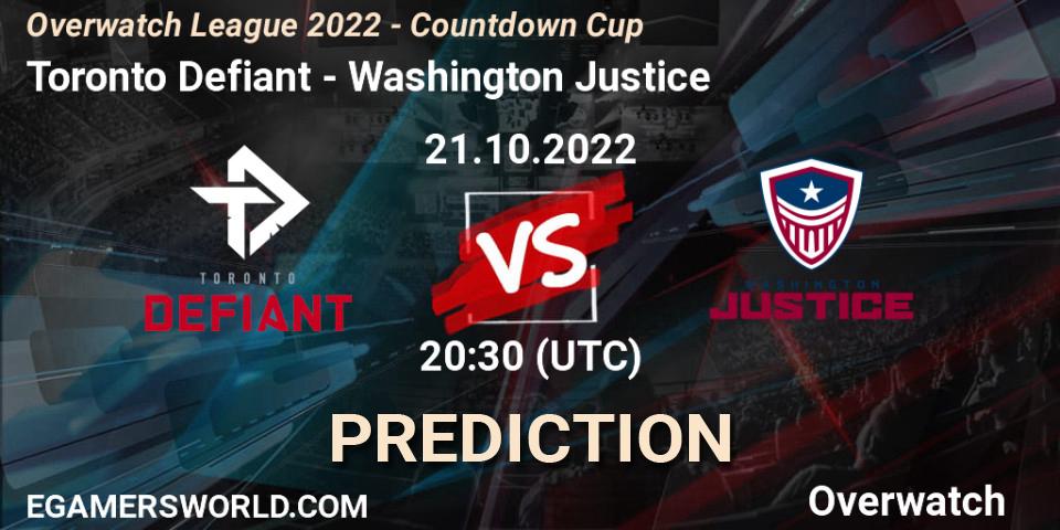 Toronto Defiant vs Washington Justice: Match Prediction. 21.10.2022 at 20:30, Overwatch, Overwatch League 2022 - Countdown Cup