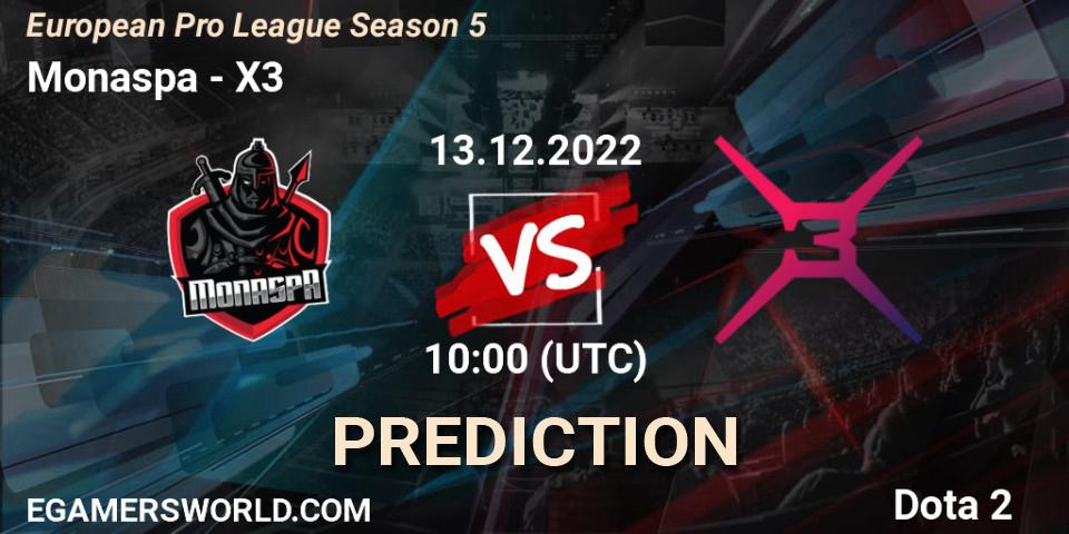 Monaspa vs X3: Match Prediction. 13.12.22, Dota 2, European Pro League Season 5