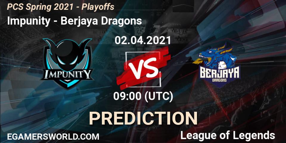 Impunity vs Berjaya Dragons: Match Prediction. 02.04.2021 at 09:00, LoL, PCS Spring 2021 - Playoffs