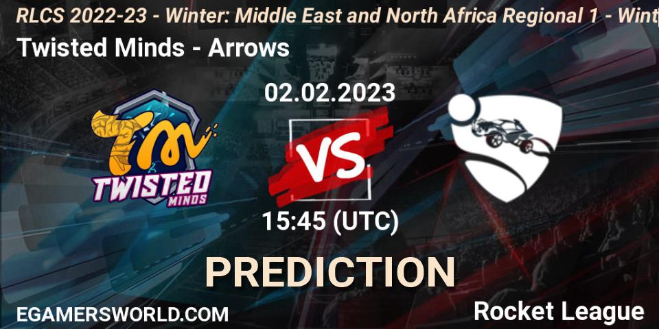Twisted Minds vs Arrows: Match Prediction. 02.02.2023 at 15:45, Rocket League, RLCS 2022-23 - Winter: Middle East and North Africa Regional 1 - Winter Open